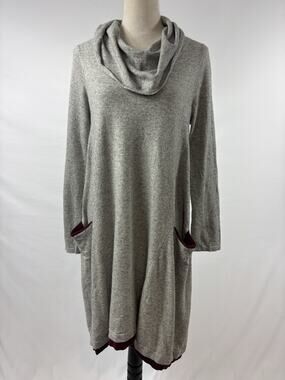 Sparrow Knit Dress Grey Size Medium Pockets Cowl Neck Lagenlook Wool Cotton